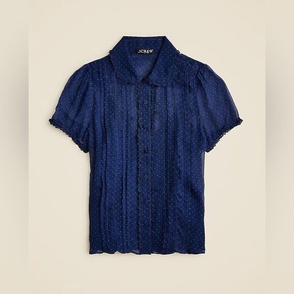 NWT J CREW Sheer lace-trim button-up shirt in dot crinkle chiffon - Picture 4 of 7